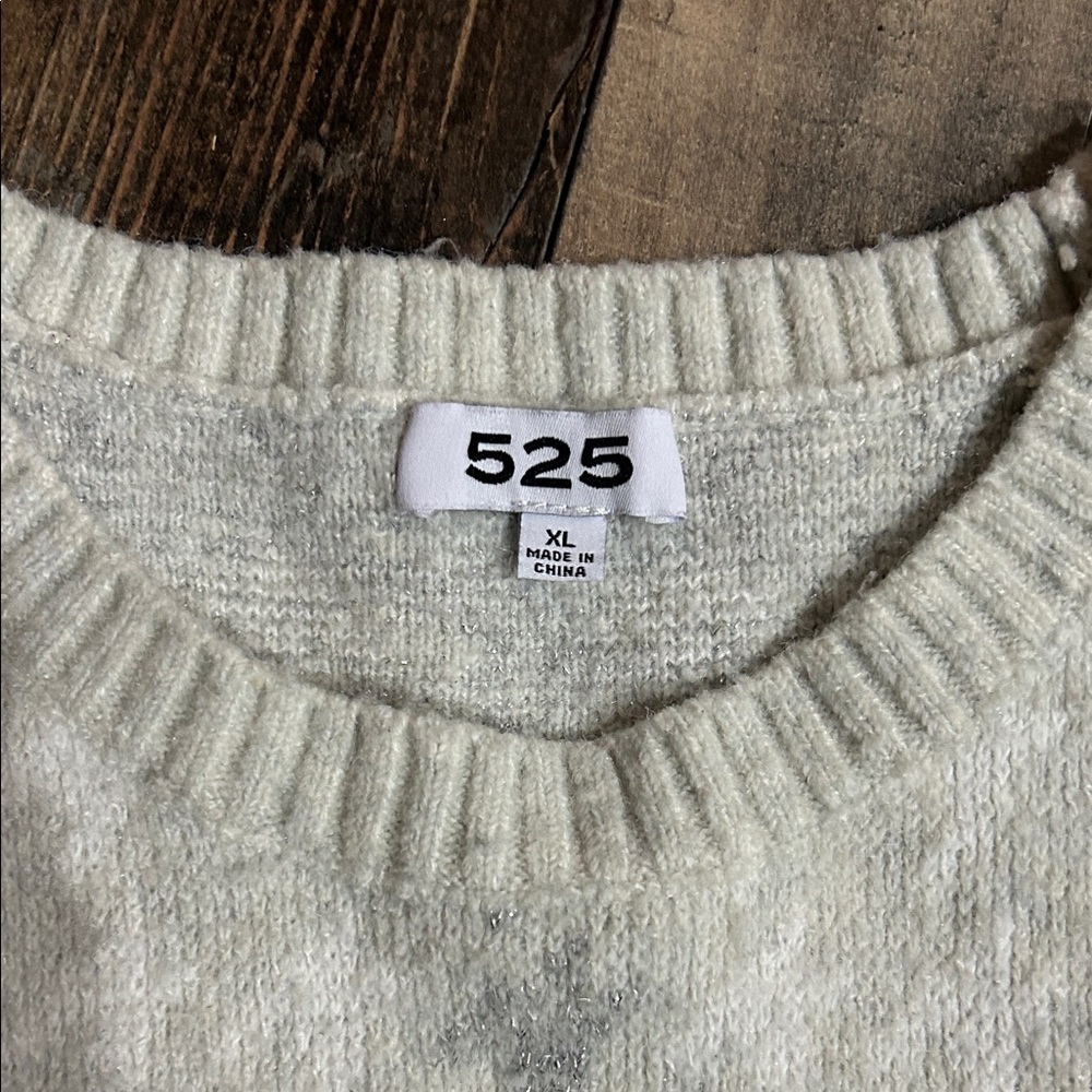 525 America Cream and Gray Crew Neck Sweater - Picture 3 of 5